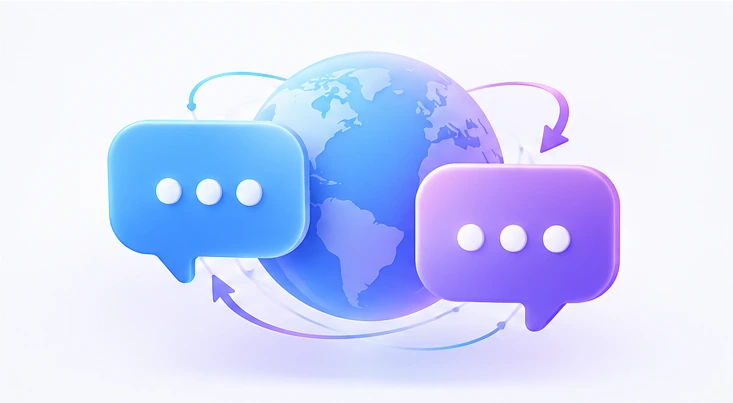 Voxoira live translation illustration: spoken words translated between languages